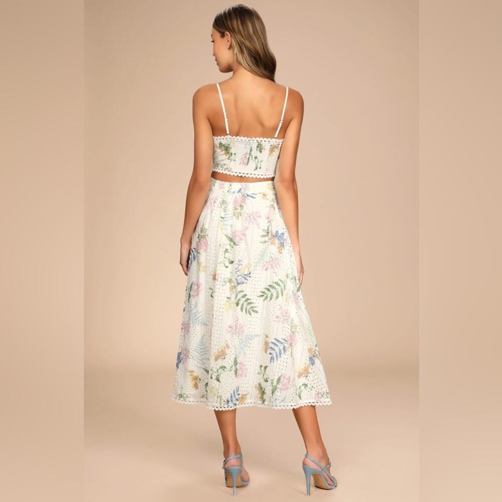 Lulus Sweet At Heart White Floral Embroidered Midi Skirt only - Picture 2 of 9